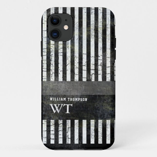 editable modern white stripes on black Case-Mate iPhone case (Back)
