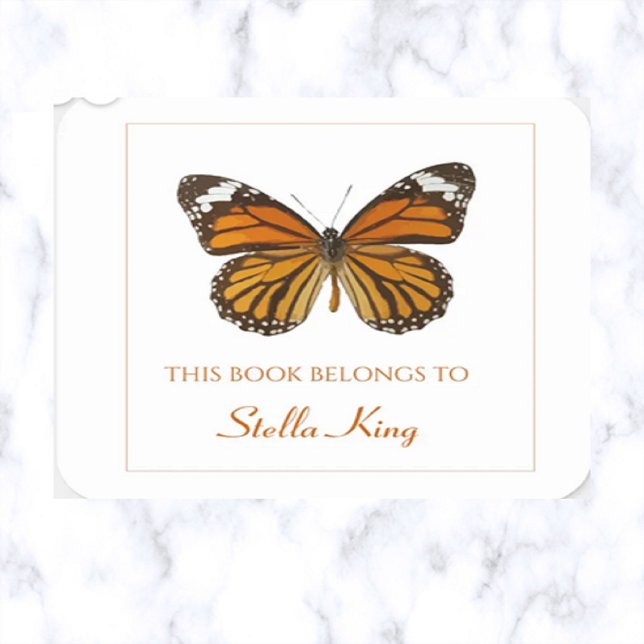 Editable Monarch Butterfly Bookplate Square Sticker (Creator Uploaded)