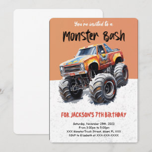 Editable Monster Truck Birthday  Invitation