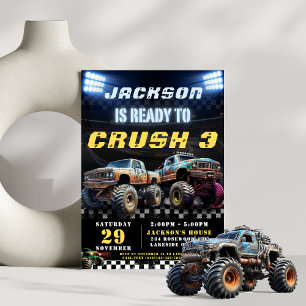 Editable Monster Truck Boys Birthday Party  Invitation
