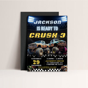 Editable Monster Truck Boys Birthday Party  Invitation