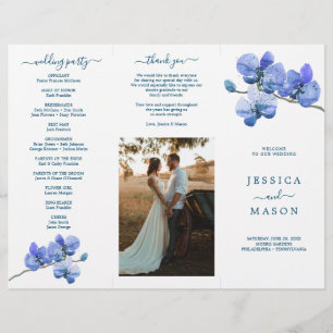Editable Moth Orchid Trifold Wedding Program Flyer