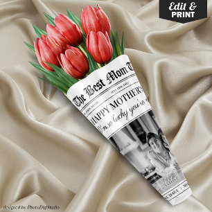 Editable Mothers Day Newspaper Flower Bouquet Wrapping Paper Sheet
