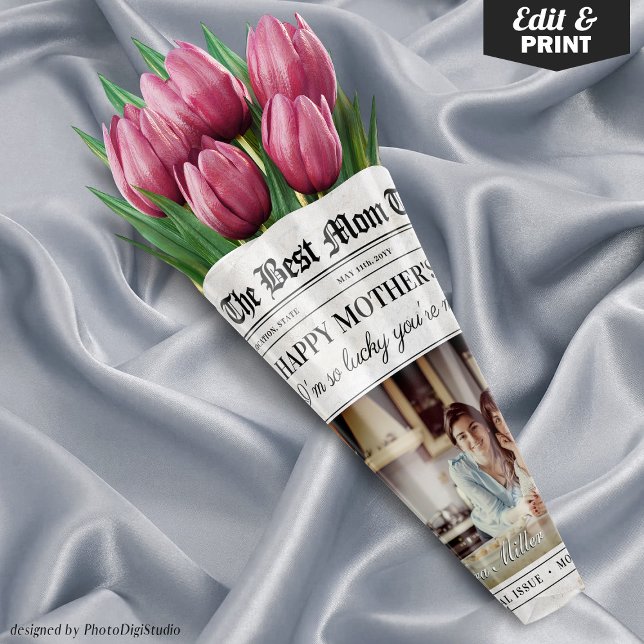 Editable Mothers Day Newspaper Flower Bouquet Wrapping Paper Sheet (Editable Mothers Day Newspaper Flower Bouquet Wrapping Paper Sheets)