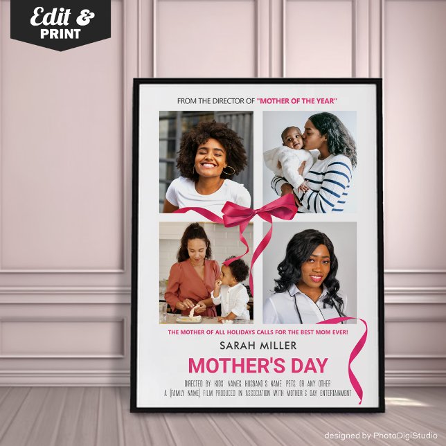 Editable Movie Poster Mothers Day Gift for Mum (Personalized Mothers Day Movie Poster Gift, Custom Portrait Print for Mom, Unique Gift for Mom)