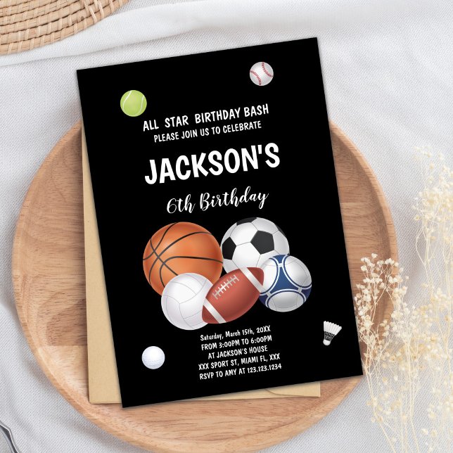 Editable Multi-Sport Party Invite for Boys (Sports Balls Sports Birthday Invitations)