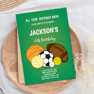 Editable Multi-Sport Party Invite for Boys