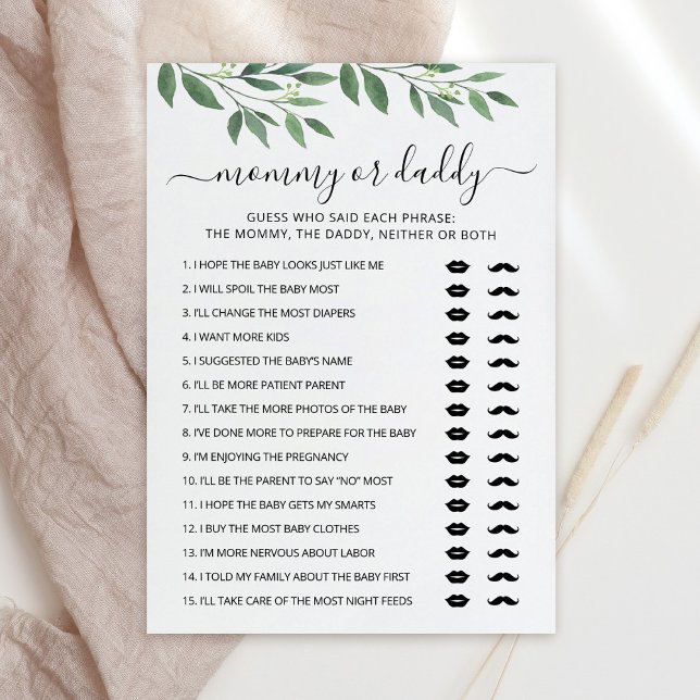 Editable Mummy or Daddy Baby Shower game Card (Creator Uploaded)