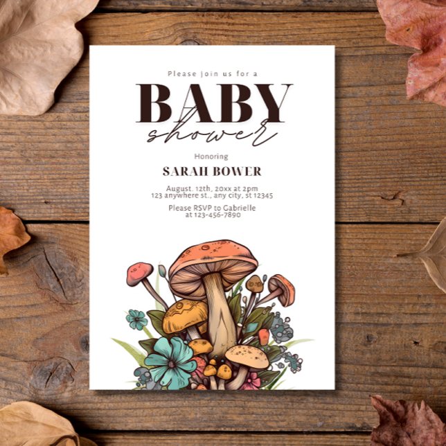 Editable Mushroom Baby Shower, Boho Baby Shower Invitation (Creator Uploaded)