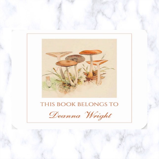 Editable Mushrooms Bookplate Square Sticker (Creator Uploaded)