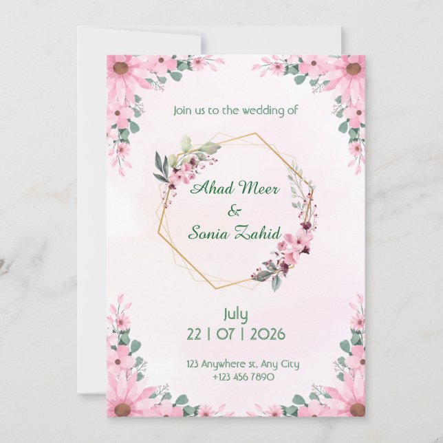 Editable Muslim wedding invitation Floral  (Front)
