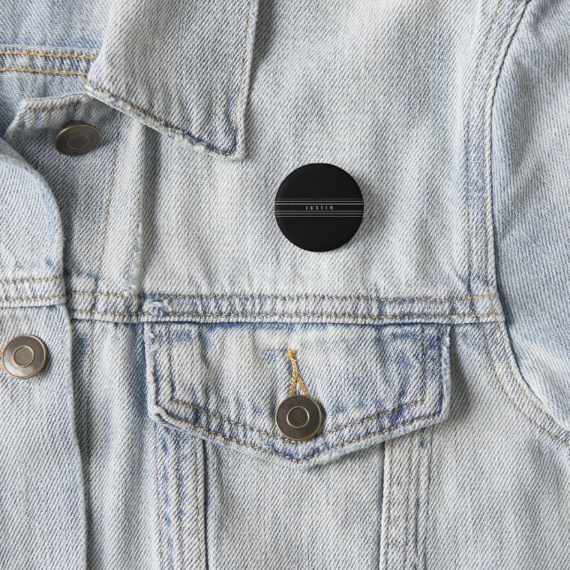 Editable Name & Geometric Stripes | Black & White 3 Cm Round Badge (In Situ)