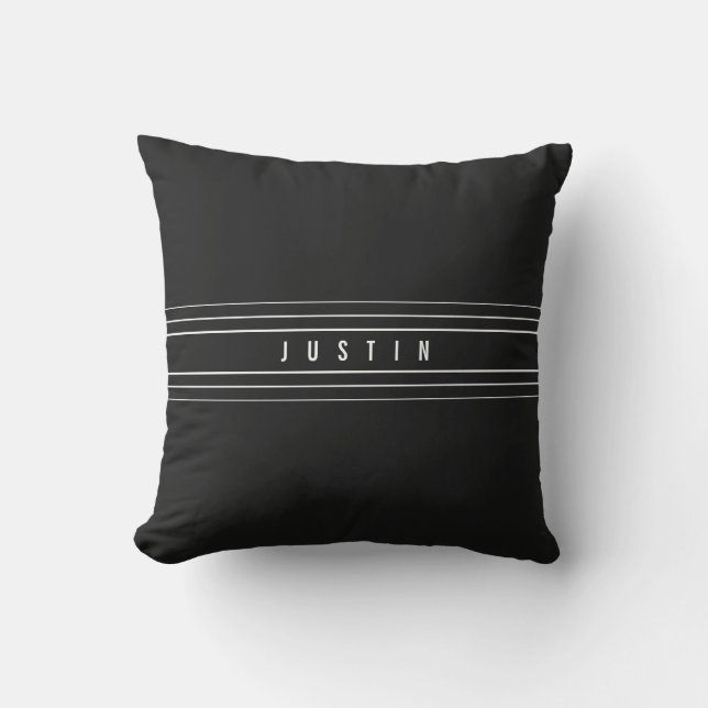 Editable Name & Geometric Stripes | Black & White Cushion (Front)