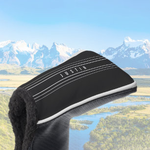 Editable Name & Geometric Stripes Black & White Golf Head Cover