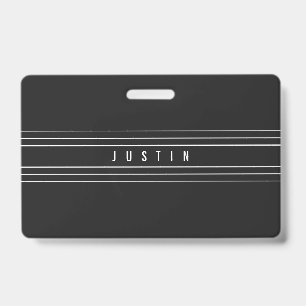 Editable Name & Geometric Stripes   Black & White ID Badge