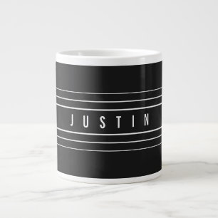 Editable Name & Geometric Stripes   Black & White Large Coffee Mug