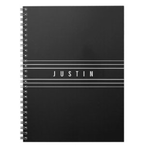 Editable Name & Geometric Stripes Black & White Notebook