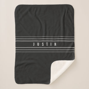 Editable Name & Geometric Stripes   Black & White Sherpa Blanket