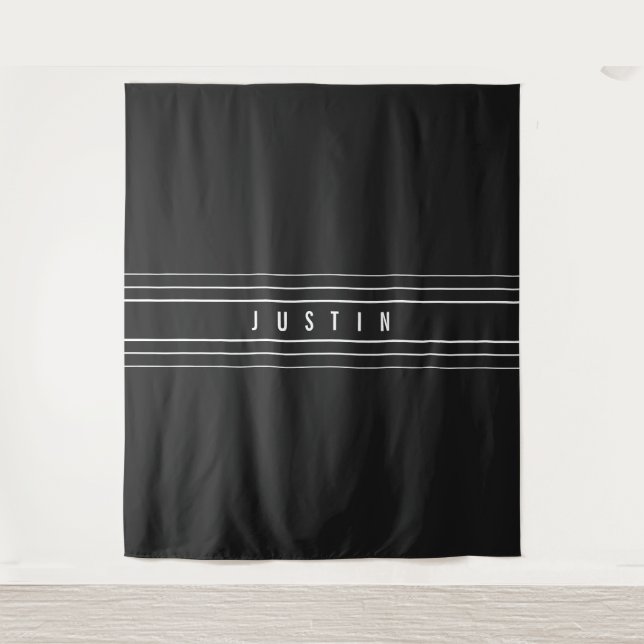 Editable Name & Geometric Stripes | Black & White Tapestry (Front)