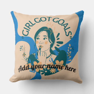 Editable Name-Girl Got Goals Watercolor Design Cushion