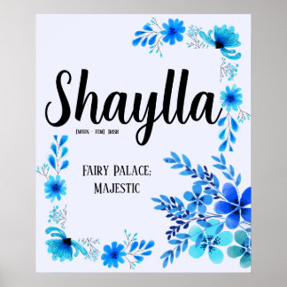 Editable Name Meaning Wall Art - Blue Flower