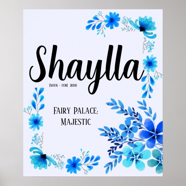  Editable Name Meaning Wall Art - Blue Flower (Front)