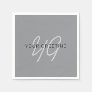 Editable Name or Greeting   Black & Dark Grey Napkin
