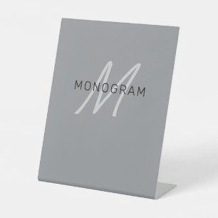 Editable Name or Greeting   Black & Dark Grey Pedestal Sign