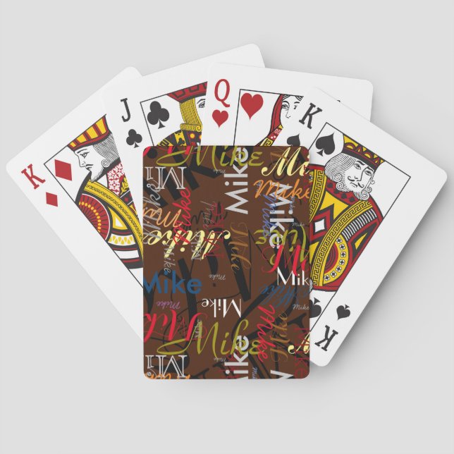 Editable Name Repeated Monogram Brown Playing Cards (Back)