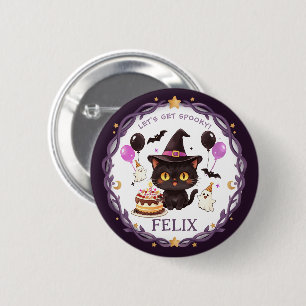 [Editable Name] Spooky Cute Witch Black Cat Wizard 6 Cm Round Badge