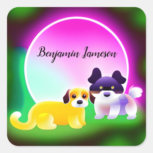 Editable name stickers with cute dogs (Front)