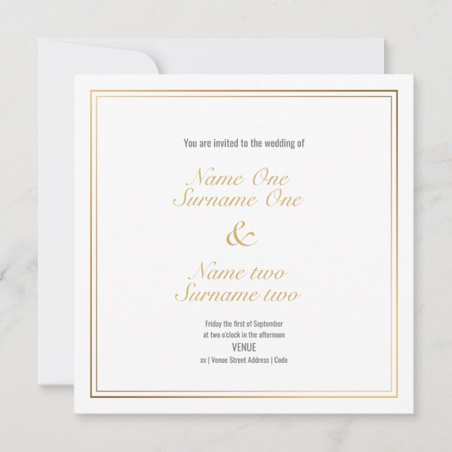 Editable names with gold effect border invitation (Front)
