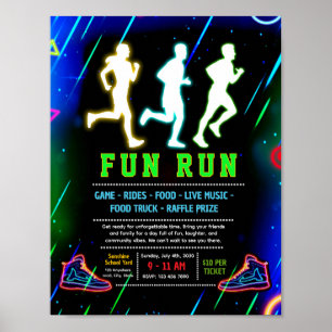 Editable neon glow fun run fundraiser flyer poster