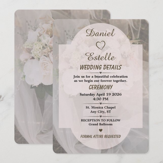 Editable Neutral Boho Wedding Details Card (Front/Back)