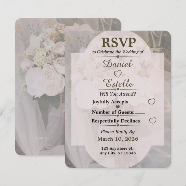 Editable Neutral Boho Wedding RSVP Card (Front/Back)