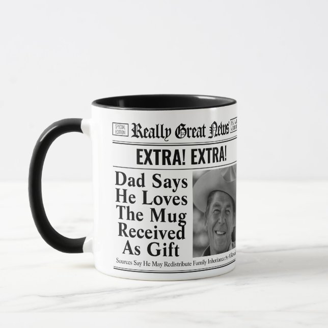 Editable Newspaper Mug for Dad, Fun Dad Gift Idea (Left)