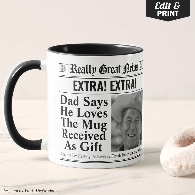 Editable Newspaper Mug for Dad, Fun Dad Gift Idea (Editable Newspaper Mug for Dad, Funny Dad Gift, Personalized Fathers Day Gift)