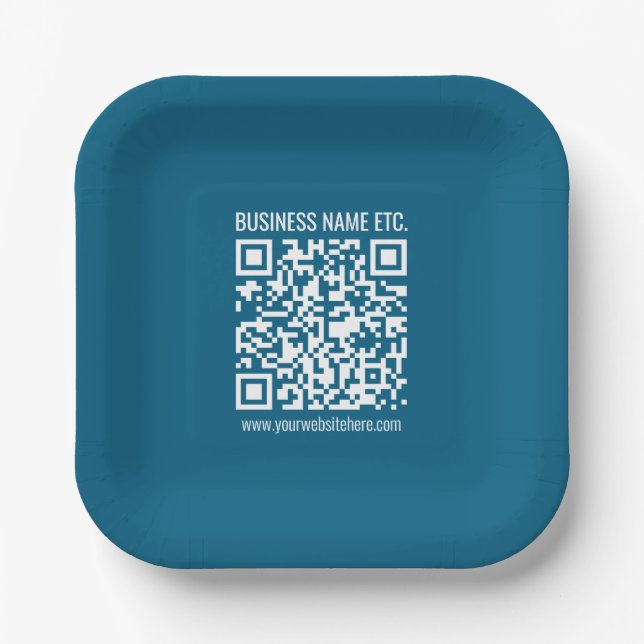 Editable Ocean Blue QR code  Paper Plate (Front)
