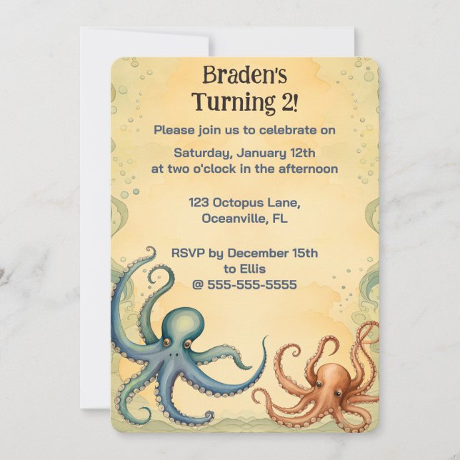 Editable Ocean Octopus Invitation (Front)