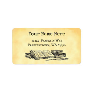 Editable Old Books and Quill Vintage Address Label