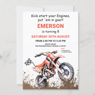 Editable Orange Dirt Bike Birthday Invitation
