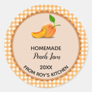 Editable Orange Gingham Peach Jam Label Stickers