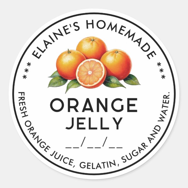 Editable orange jelly ingredients canning label (Front)