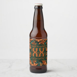 Editable Orange Lilies Floral Boho Birthday Beer Bottle Label