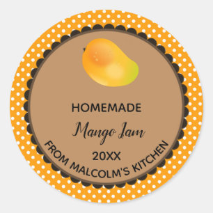 Editable Orange Polka Dot Mango Jam Label Sticker