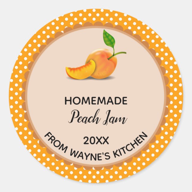 Editable Orange Polka Dot Peach Jam Label Stickers (Front)