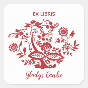 Editable Ornamental Floral Design Square Sticker