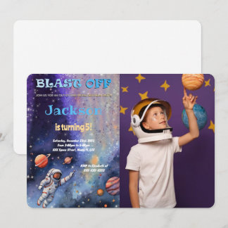 Editable Outer Space Birthday Party Photo Invitation