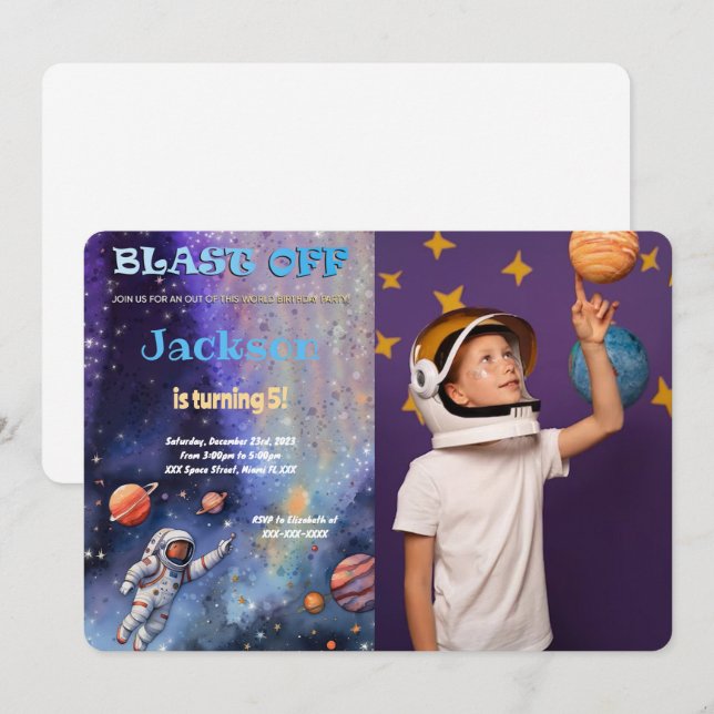 Editable Outer Space Birthday Party Photo Invitation (Front/Back)