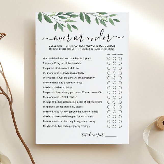 Editable Over or Under Game Baby Shower Party Card (Creator Uploaded)